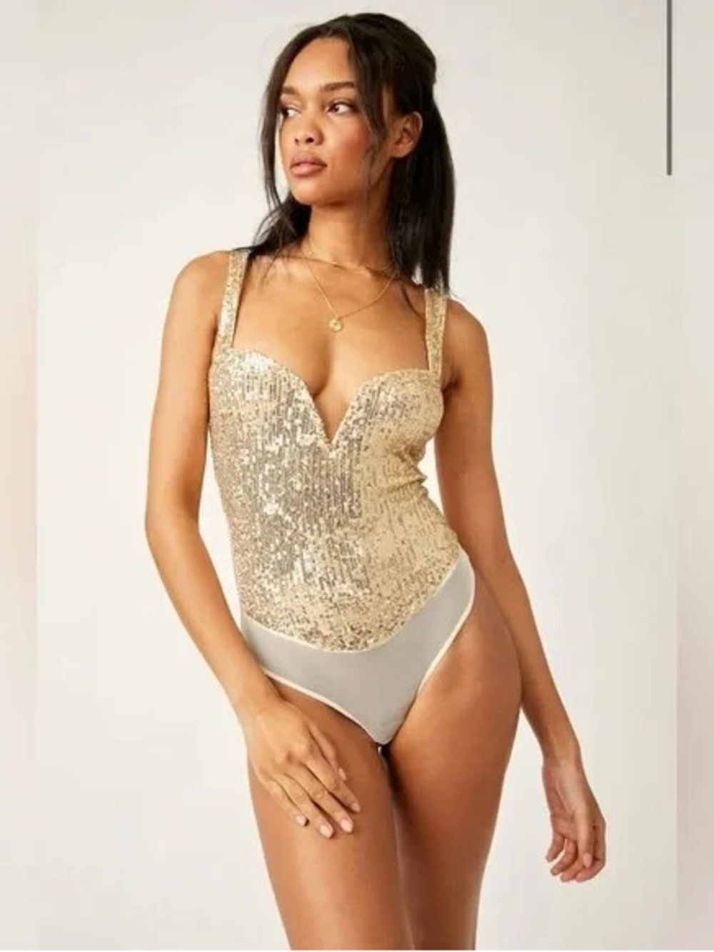 Intimately by Free People Gold Sequin Bodysuit Tank Top Sz M